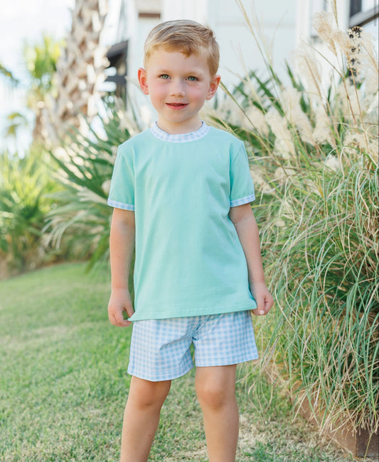 Avery Short Set- Mint w/ Light Blue Gingham