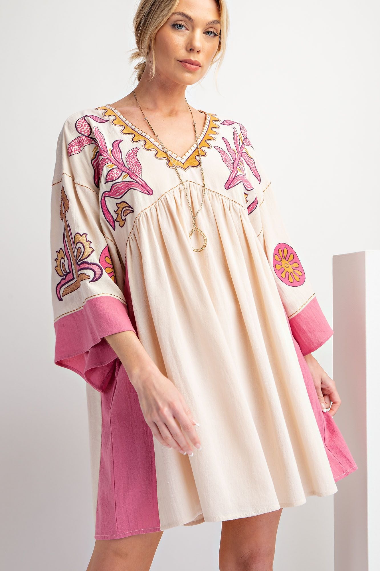 Pink Oversized Embroidered Dress