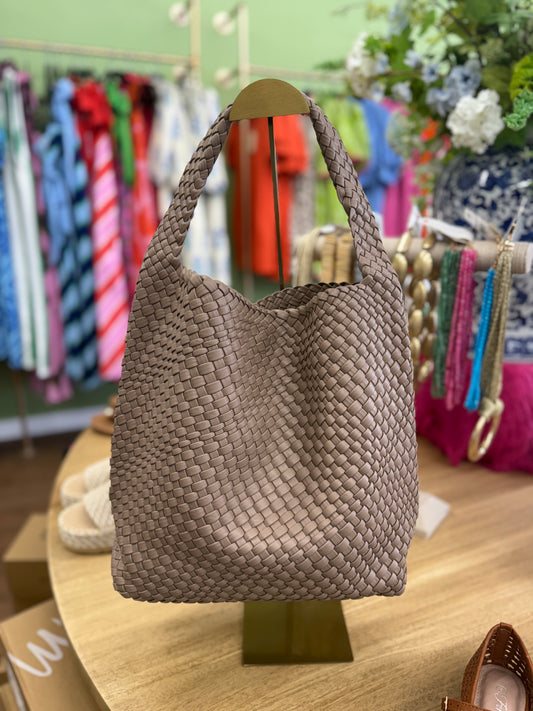 Light Brown Woven Slouch Bag