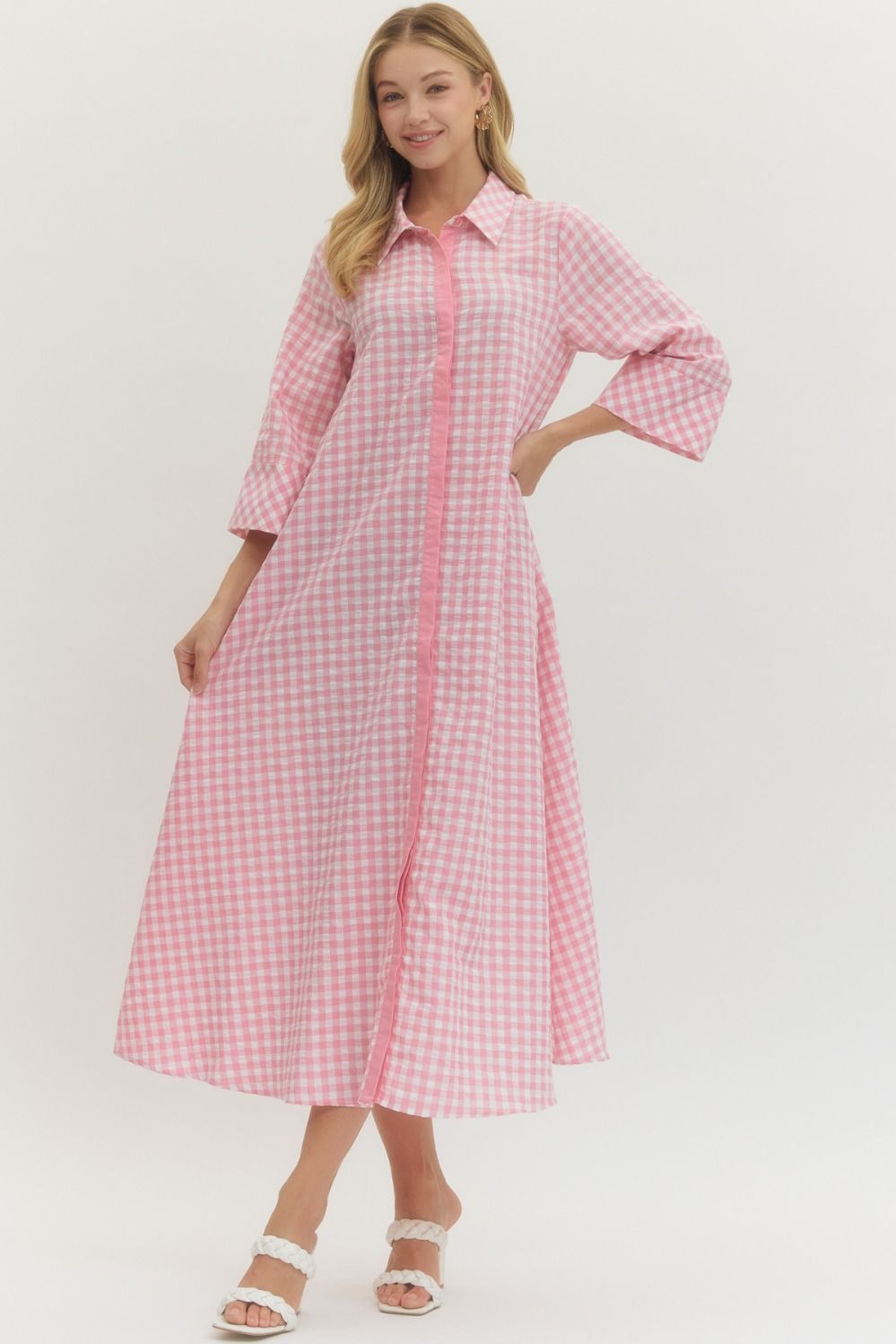 The Gingham Maxi Dress-Pink