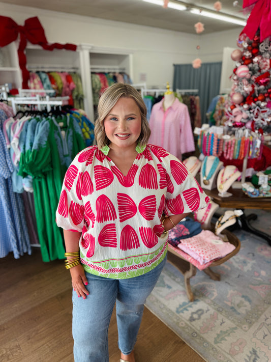 Pink Shell Block Top in CURVY