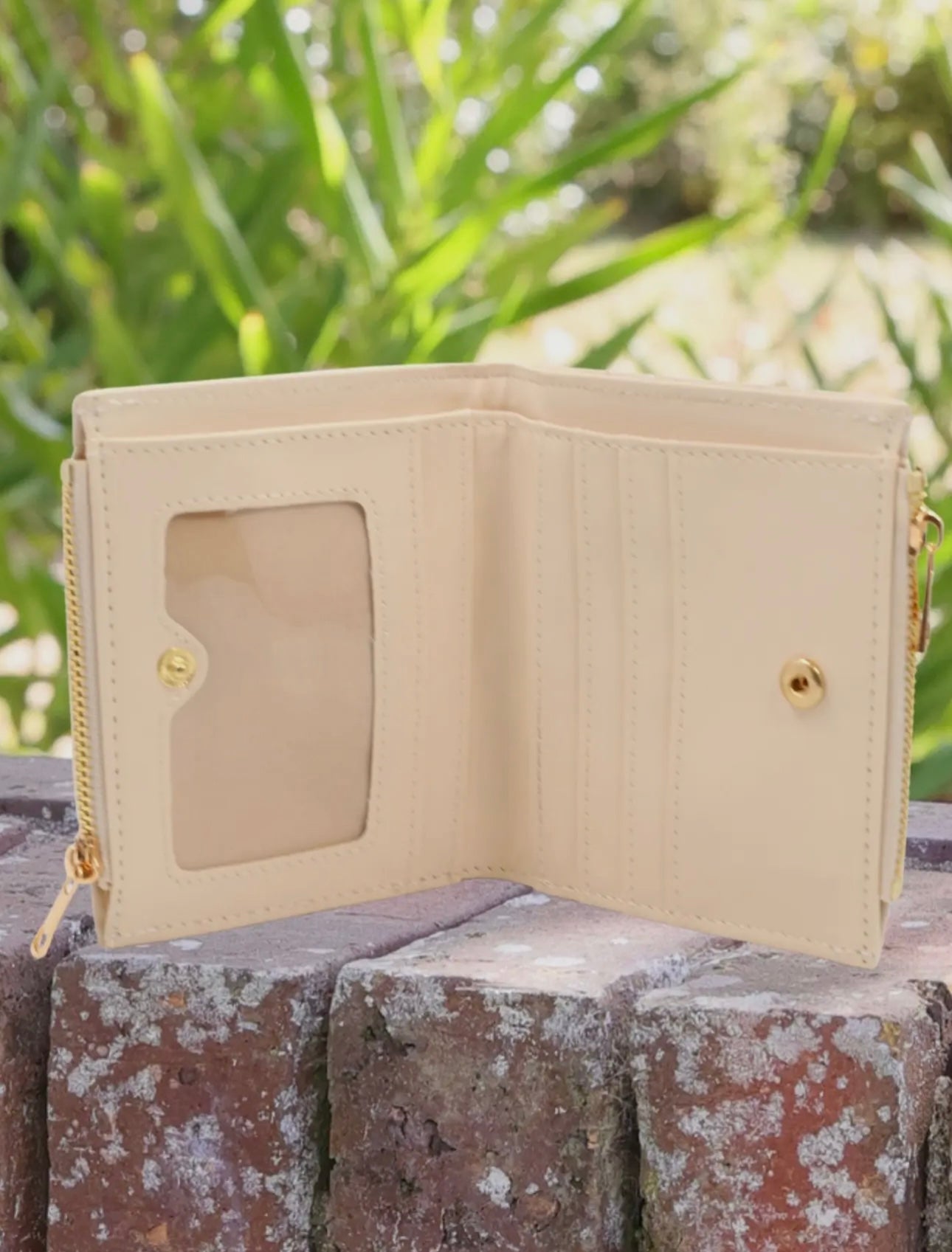 Monica Double Zip Wallet Cream Quilted