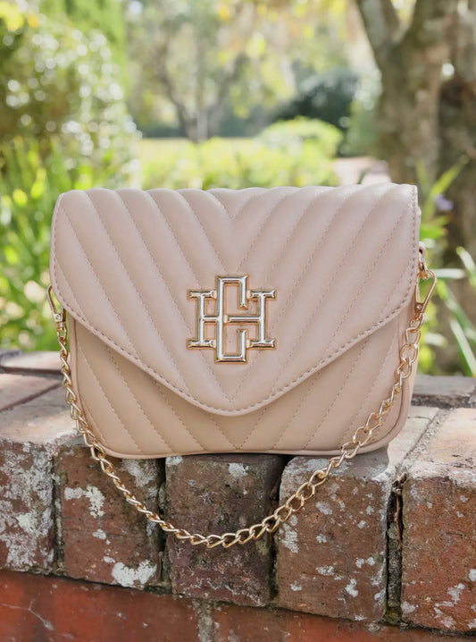 Angela Quilted Crossbody in Tan