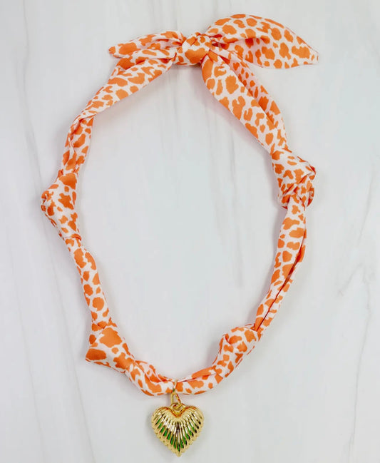 Orange Leopard Scarf Necklace