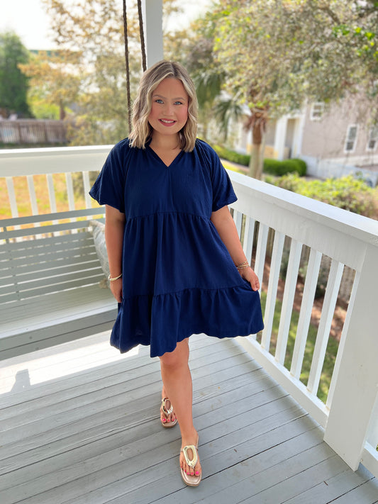 Scalloped Navy Dress