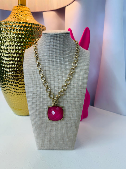 Large What A Gem Necklace-Hot Pink