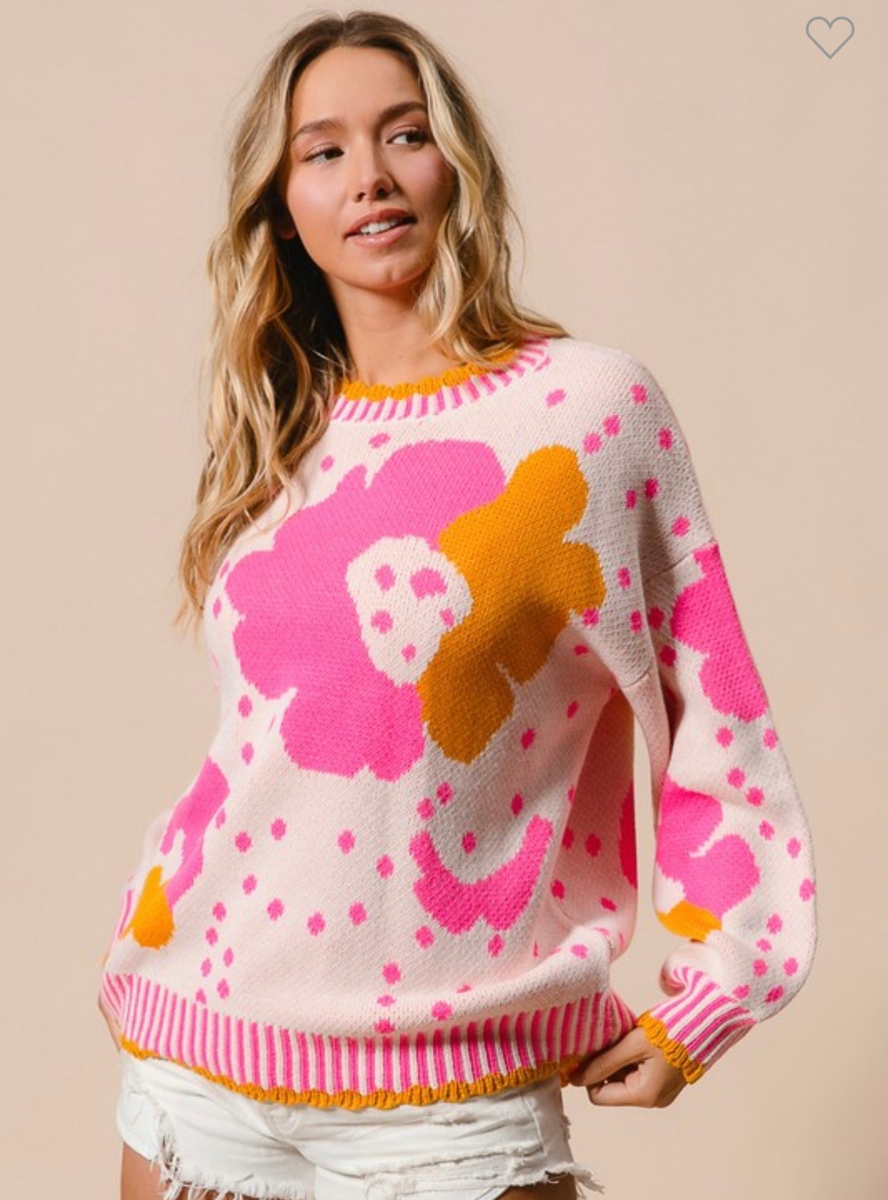 Pink Flower Pattern Sweater