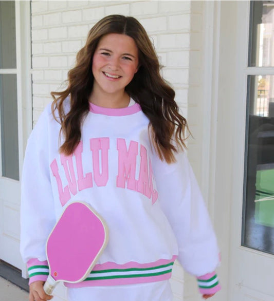 Lulu Mac Sweatshirt White/Pink Stitch
