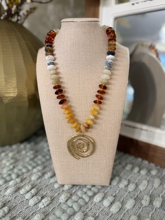 Orange Swirl Beaded Necklace