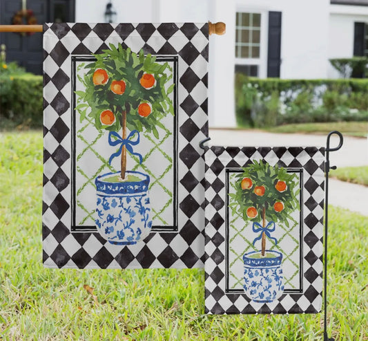 Topiary Oranges Garden Flag