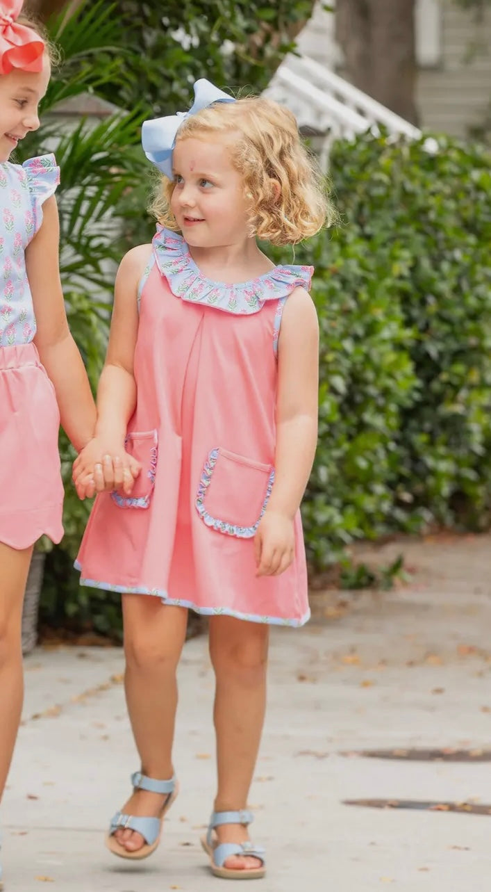 Coral Bouquet Pocket Dress