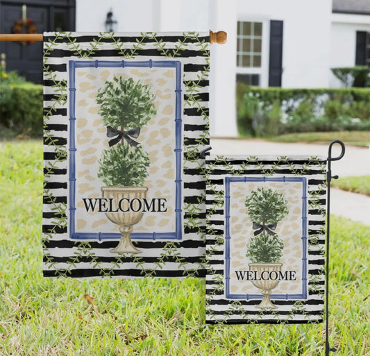 Topiary Leopard Stripes Garden Flag