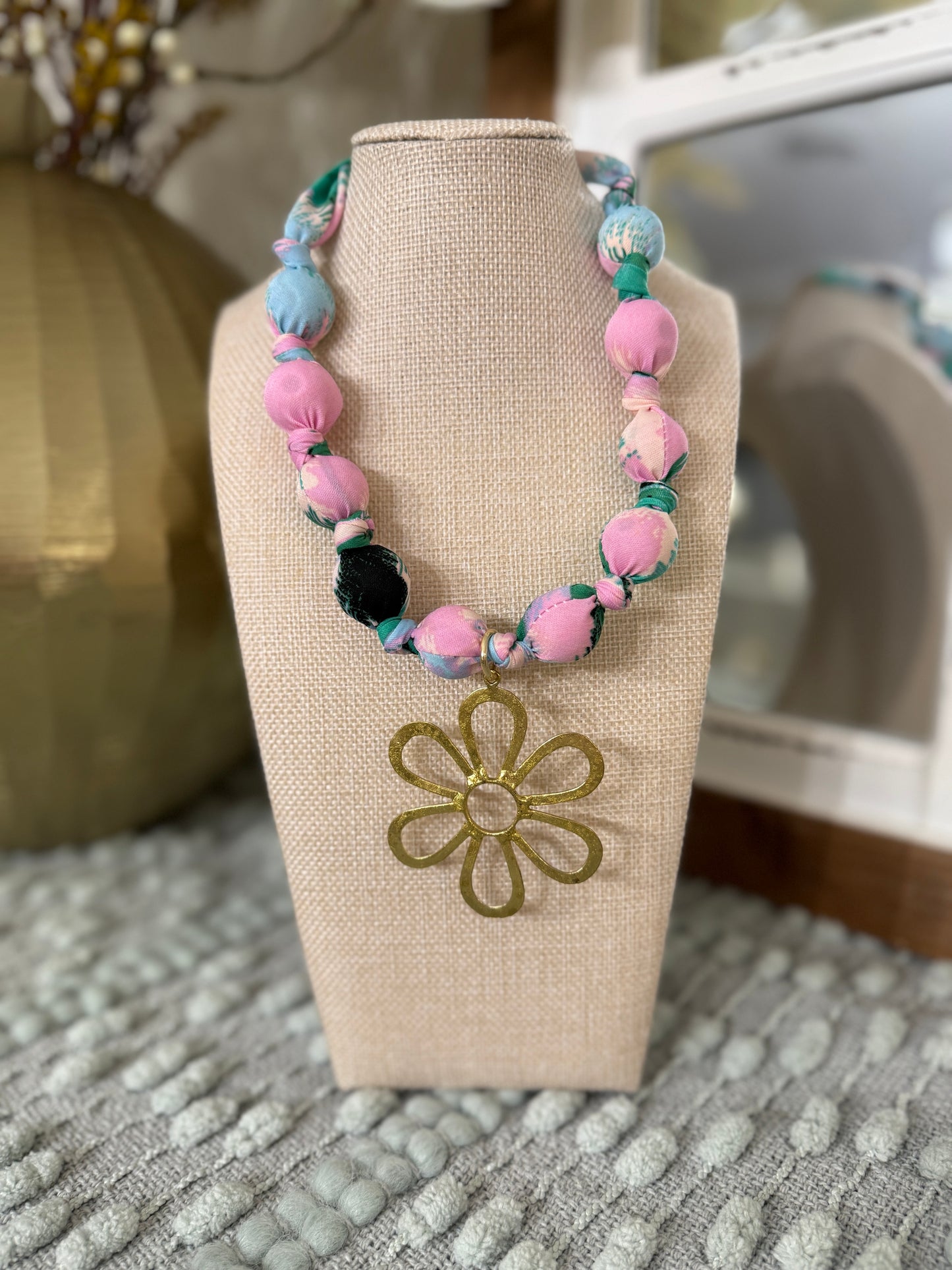 Knotted Flower Scarf Necklace