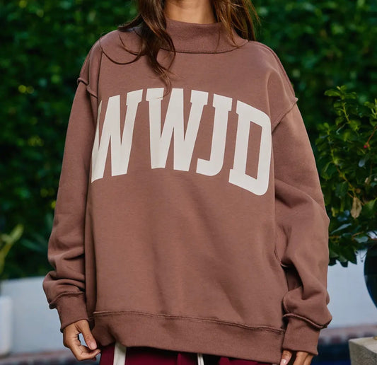 WWJD/AMEN Reversible Mock Neck Sweatshirt in Brown