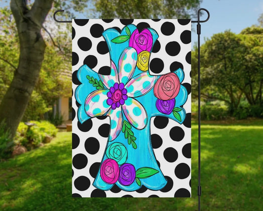 Colorful Floral Cross Garden Flag