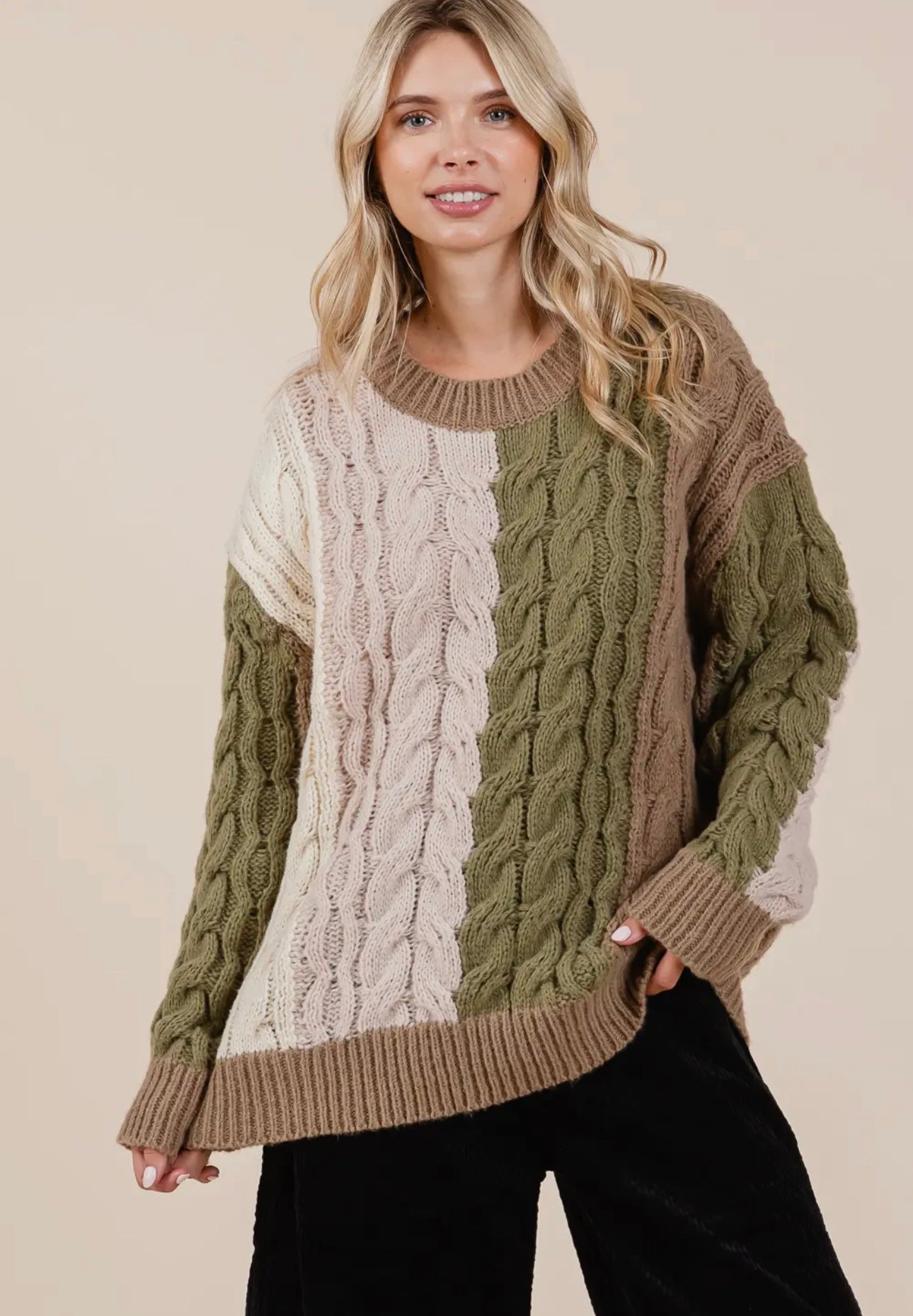 Cable Knit Sweater - Olive