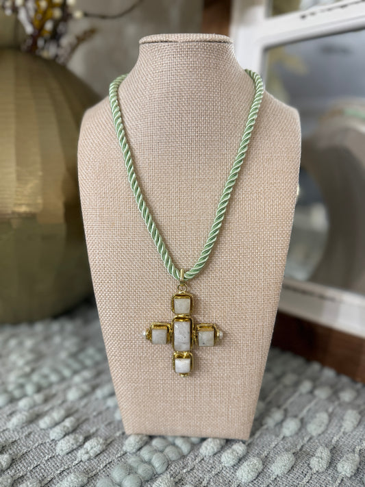 Green Rope Cross Necklace