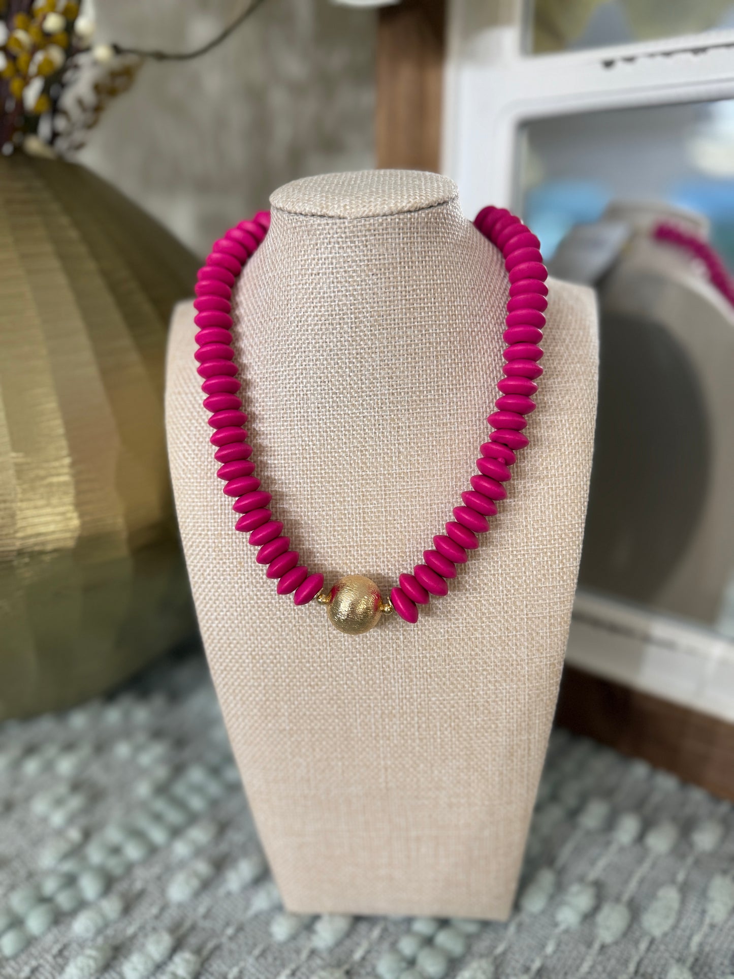 Ball Disc Necklace-Hot Pink