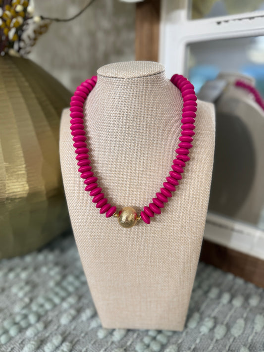 Ball Disc Necklace-Hot Pink