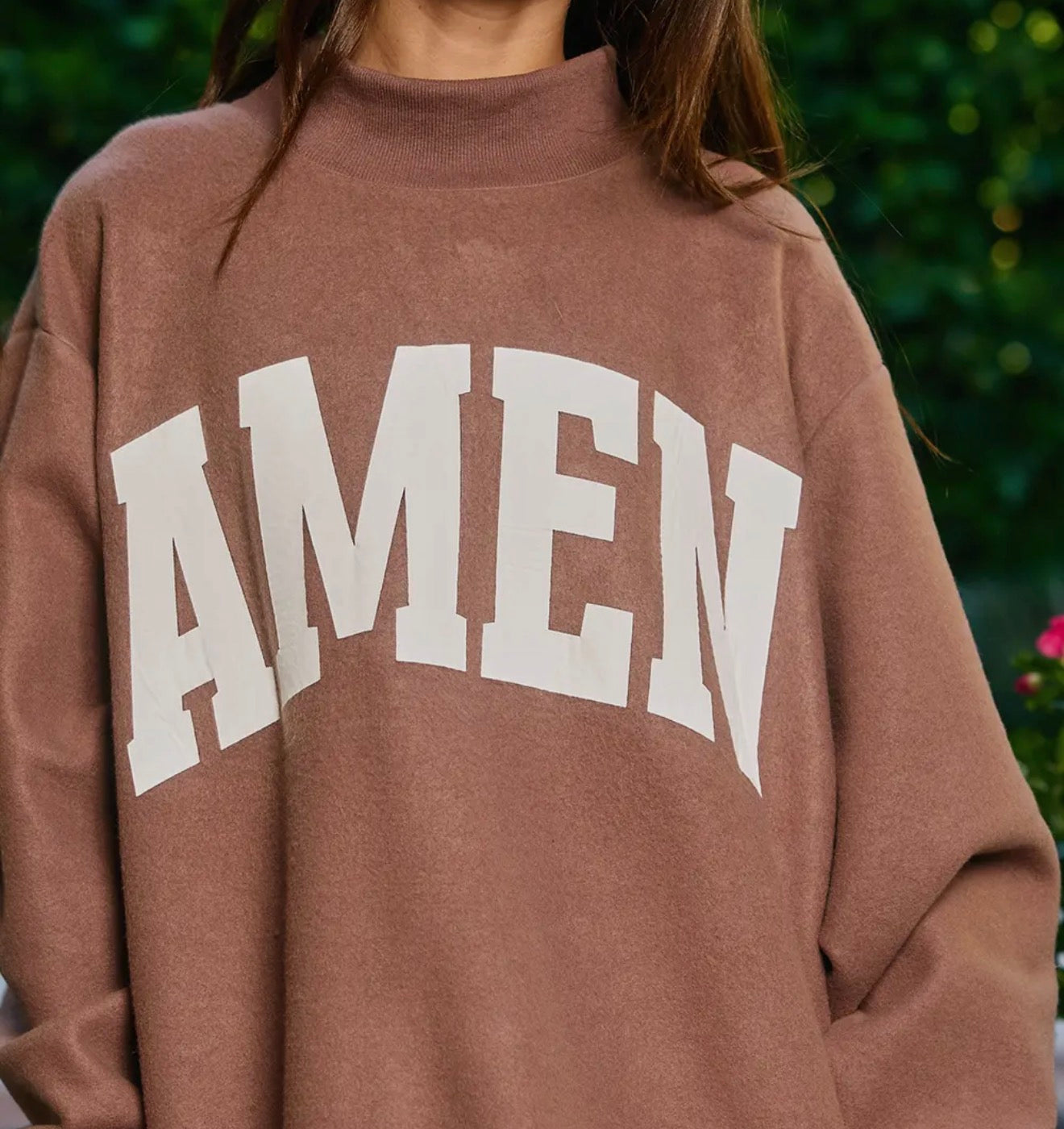 WWJD/AMEN Reversible Mock Neck Sweatshirt in Brown