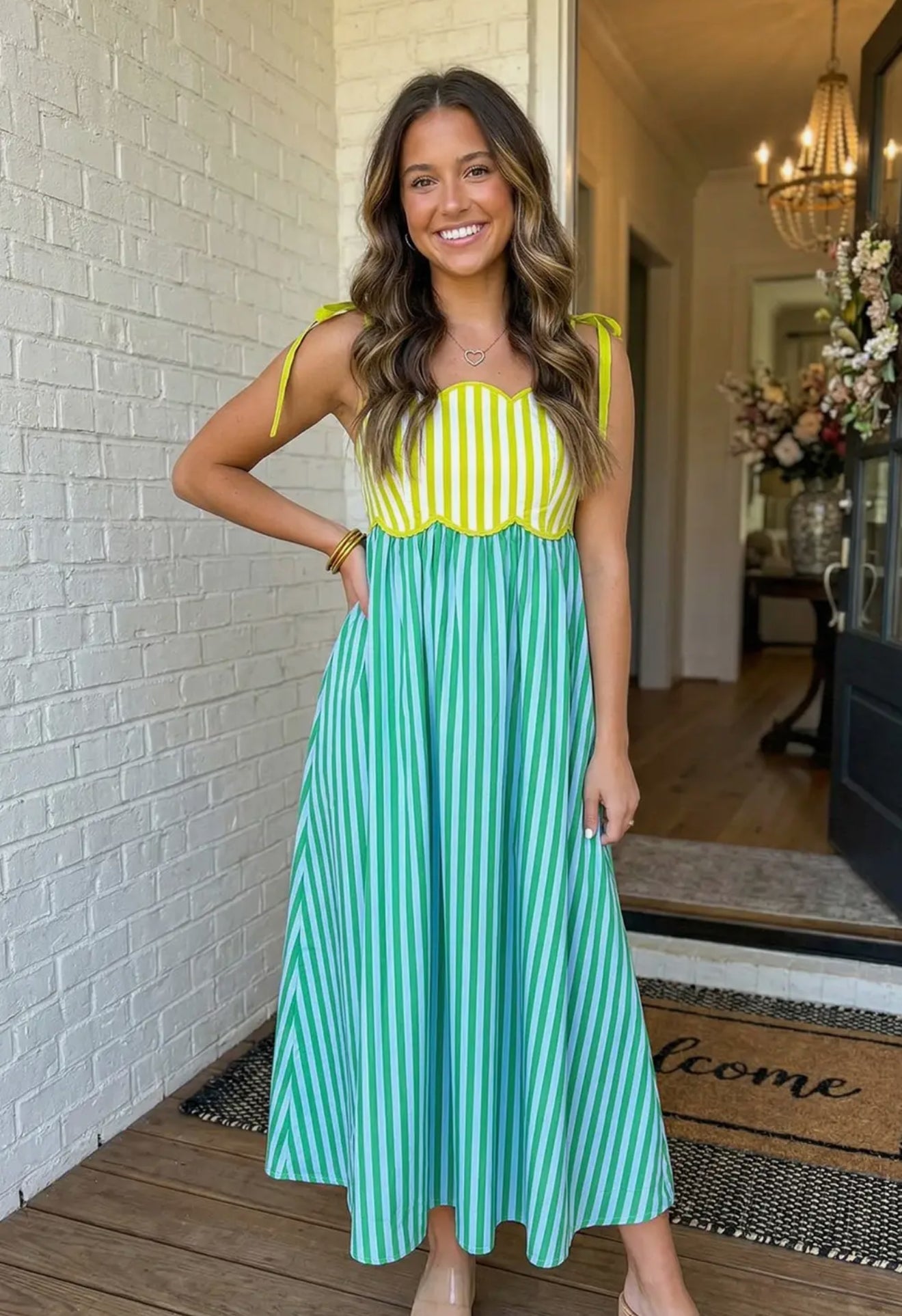 Las Striped Patchwork Midi Dress