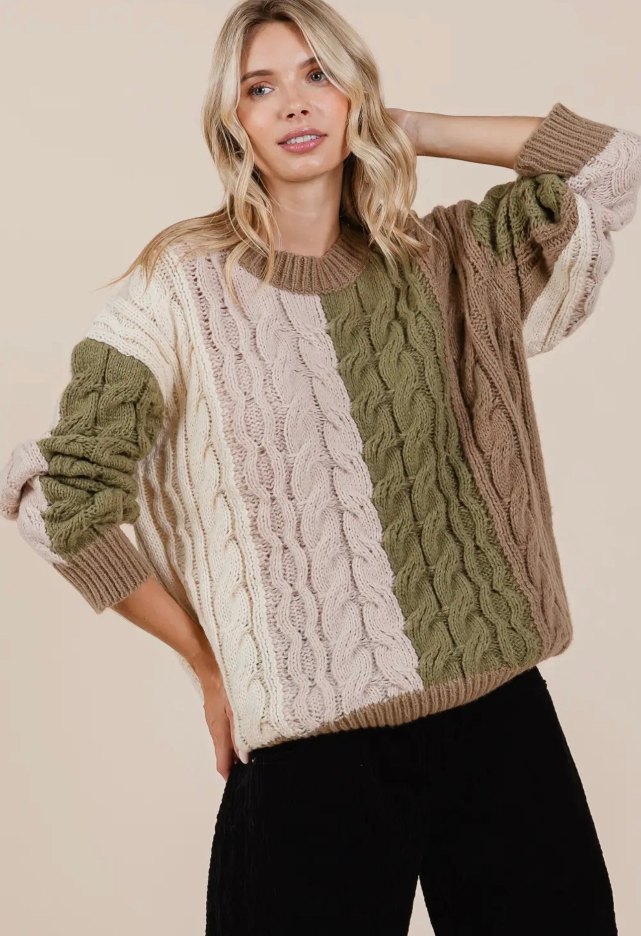 Cable Knit Sweater - Olive