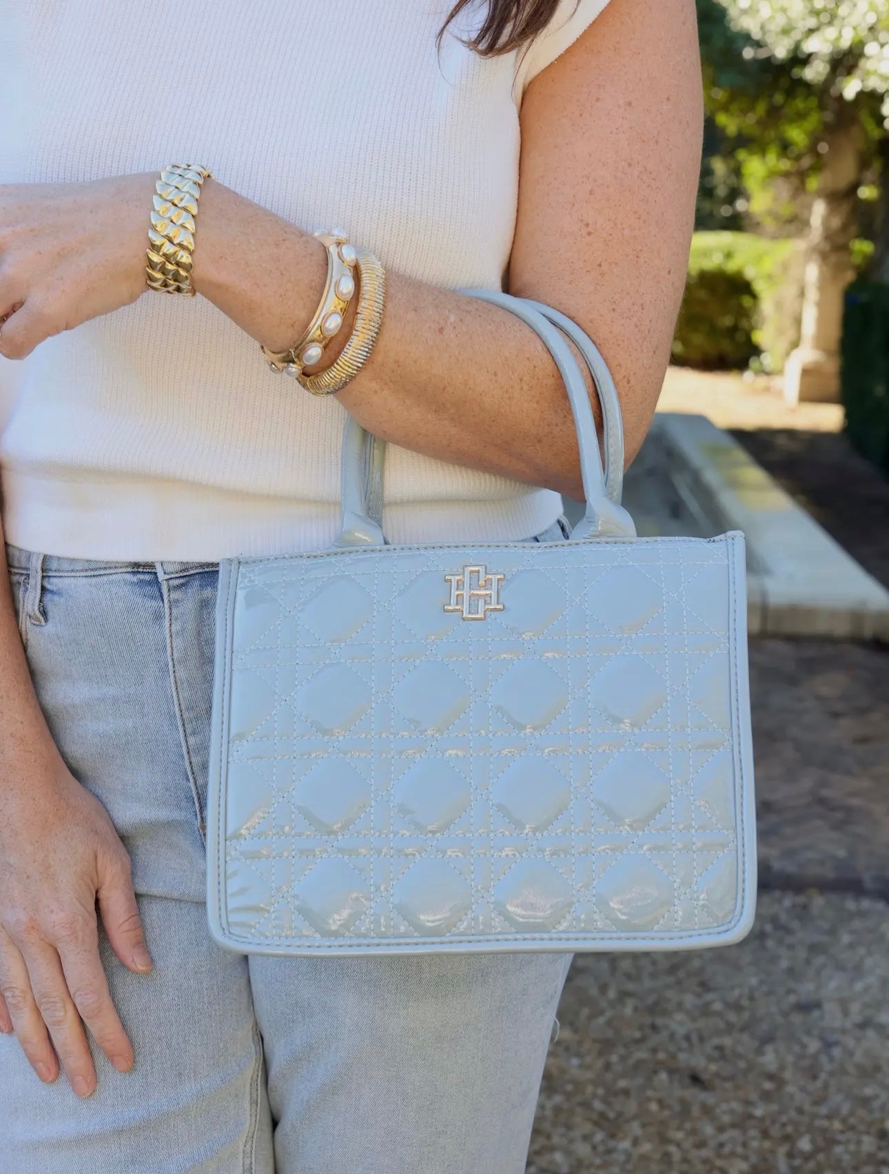 Quilted Mini Tote in Dusty Blue