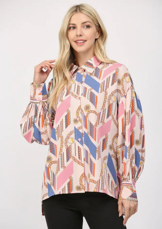 Chain Printed Button Down Top