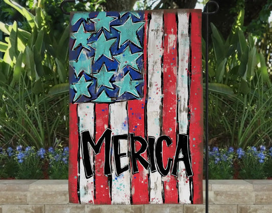 Whimsical American Flag Garden Flag