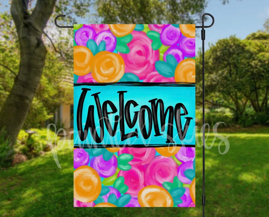 Bright Floral Welcome Garden Flag