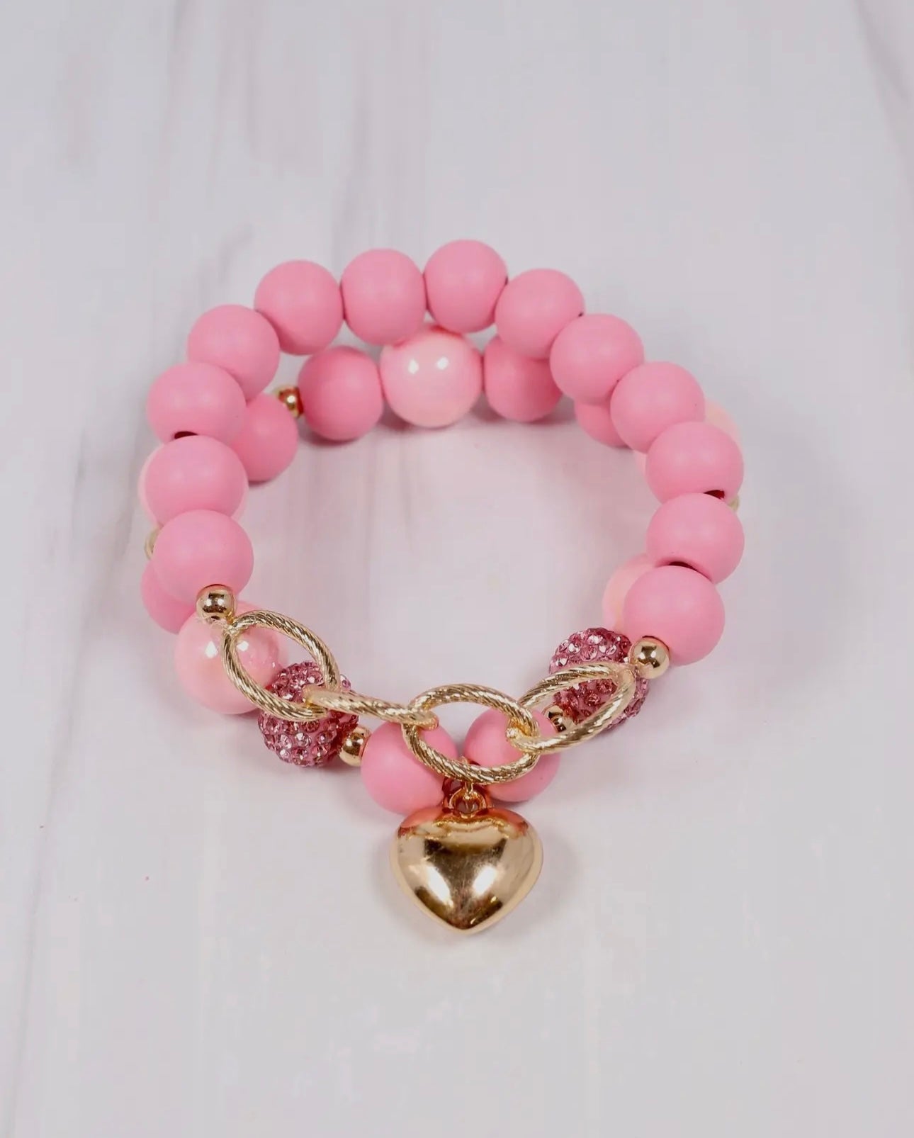 Pink Penny Bracelet Set with Heart