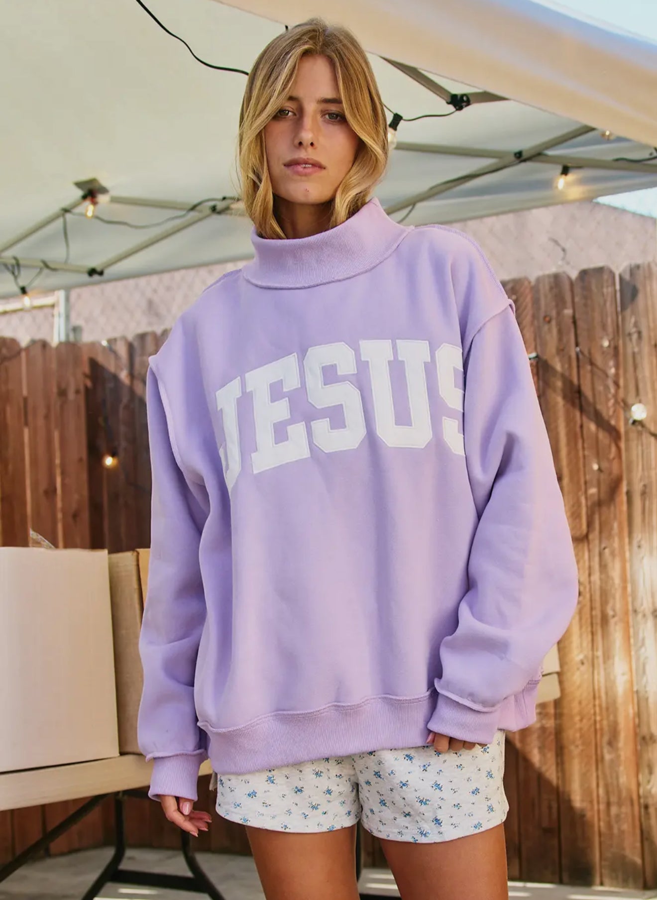 Lavender JESUS Mock-neck Sweatshirt