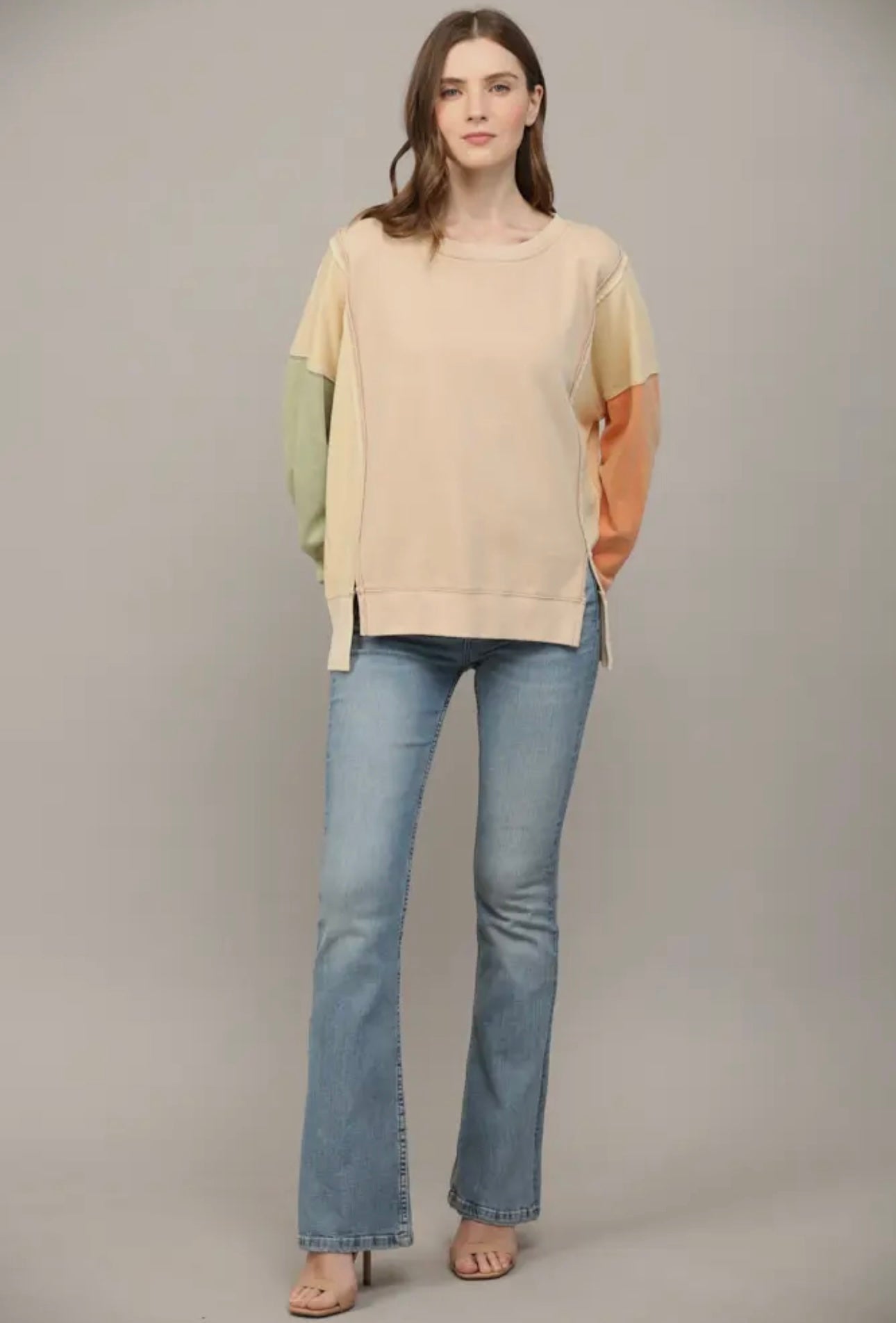 Side Slit Color Block Sweatshirt