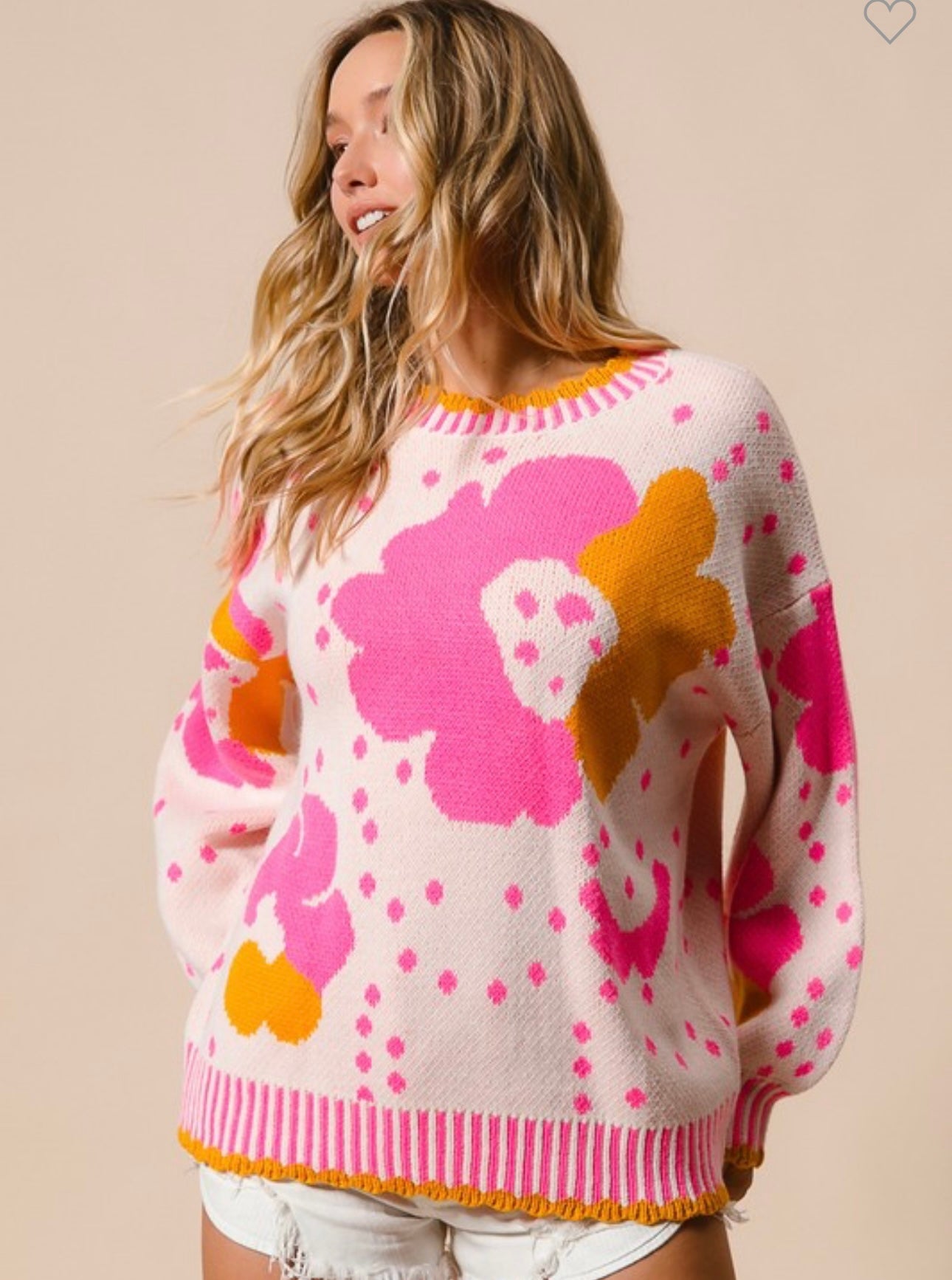 Pink Flower Pattern Sweater