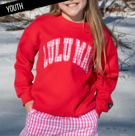 Youth Lulu Mac Red With Pink Gingham Sweatshirt