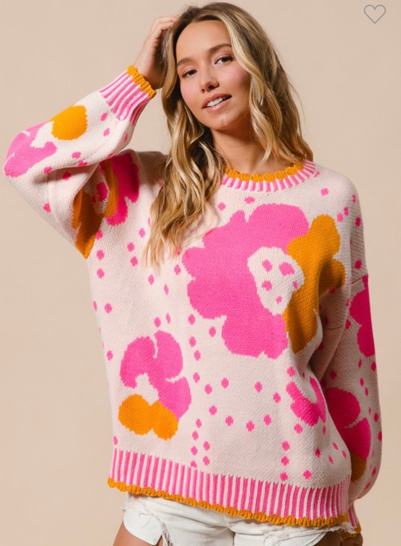 Pink Flower Pattern Sweater