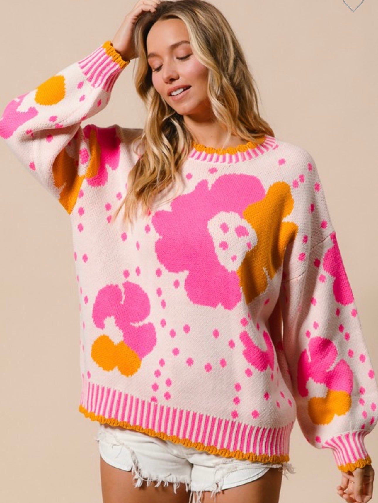 Pink Flower Pattern Sweater