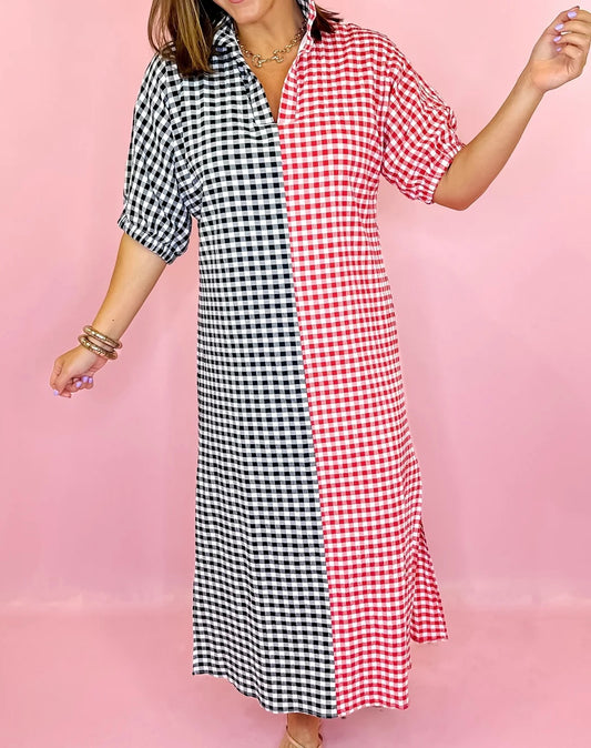 Adrienne Blakely Red/Black Gingham Midi Dress-REGULAR/CURVY