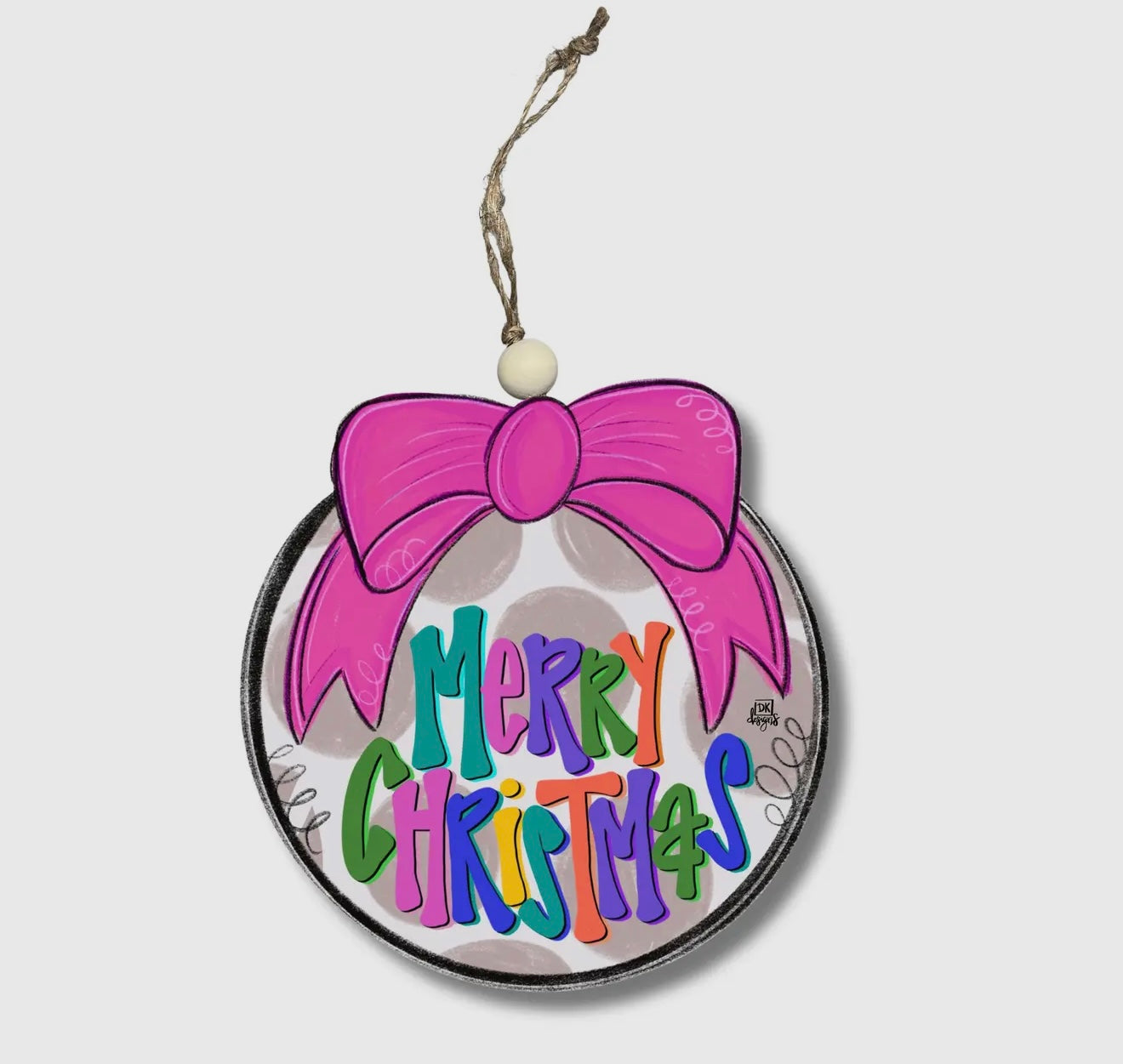 Pink Bow Merry Christmas Ornament