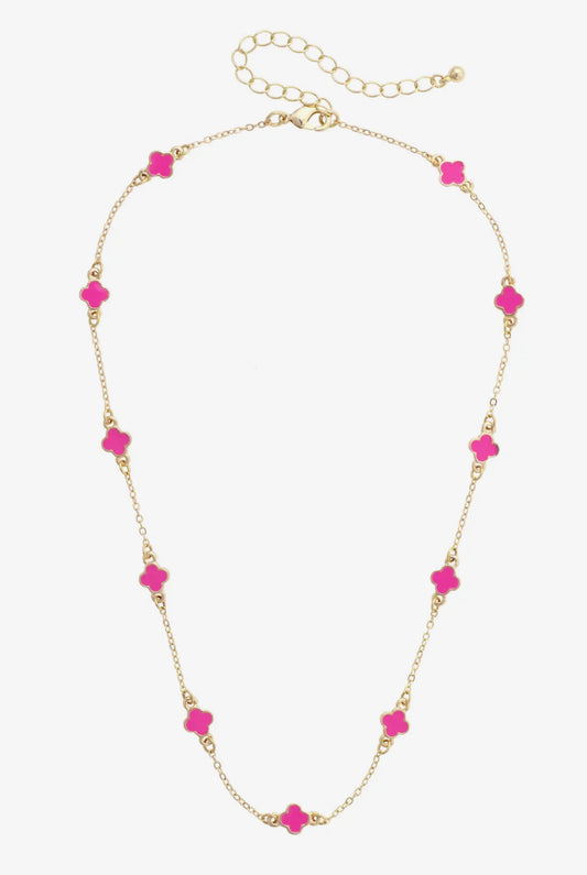 Margaret Dainty Clover Necklace-Pink