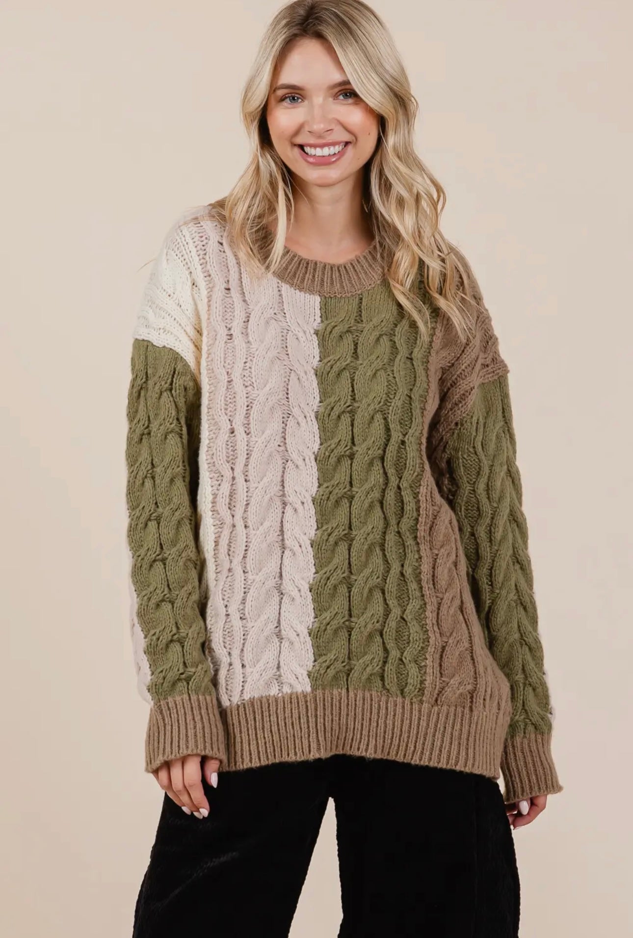 Cable Knit Sweater - Olive