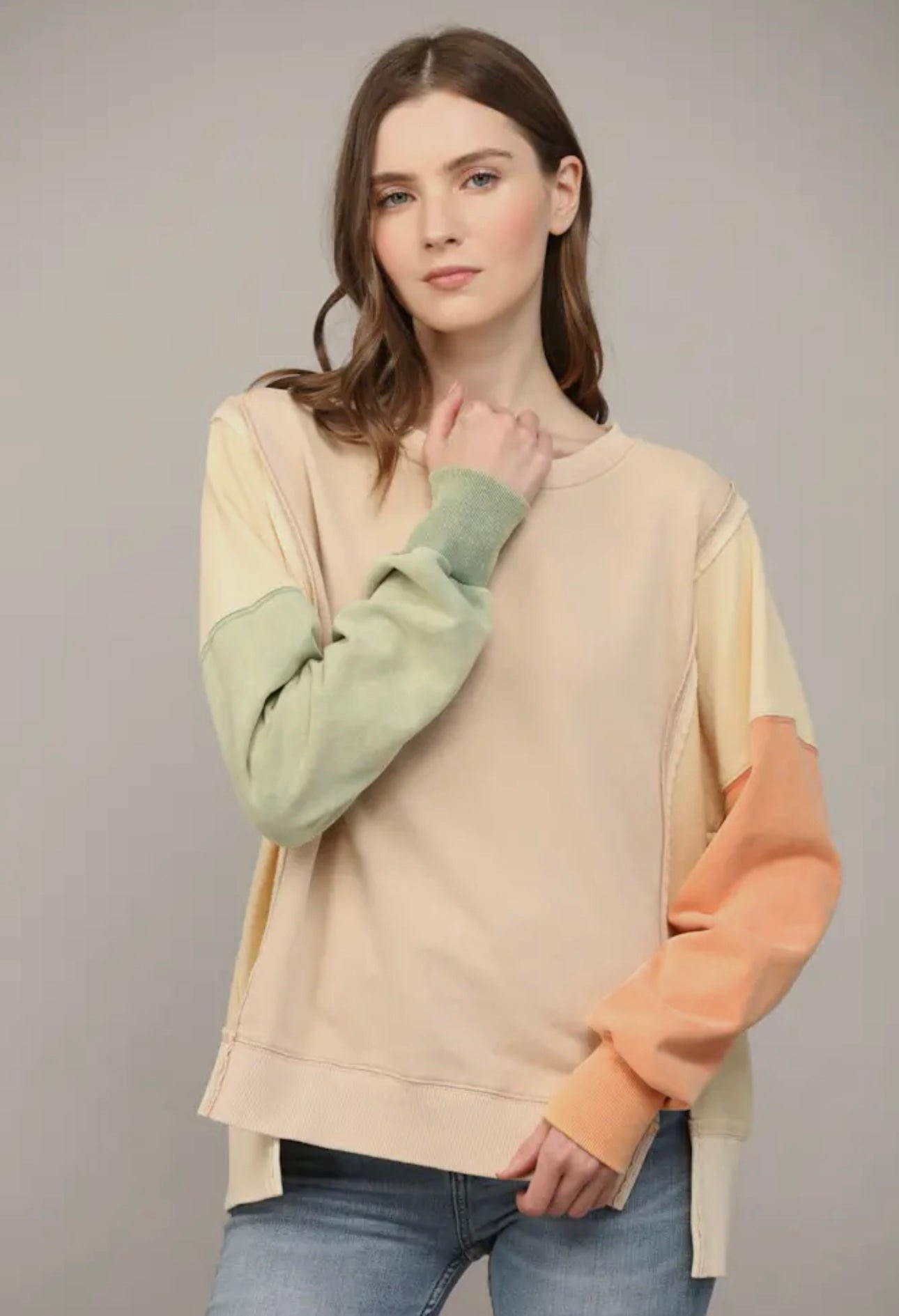 Side Slit Color Block Sweatshirt