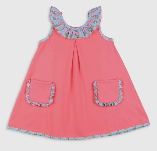 Coral Bouquet Pocket Dress