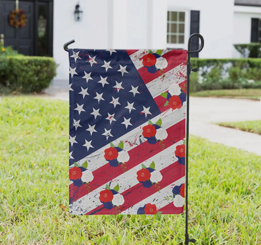 USA Flag with Flowers Garden Flag