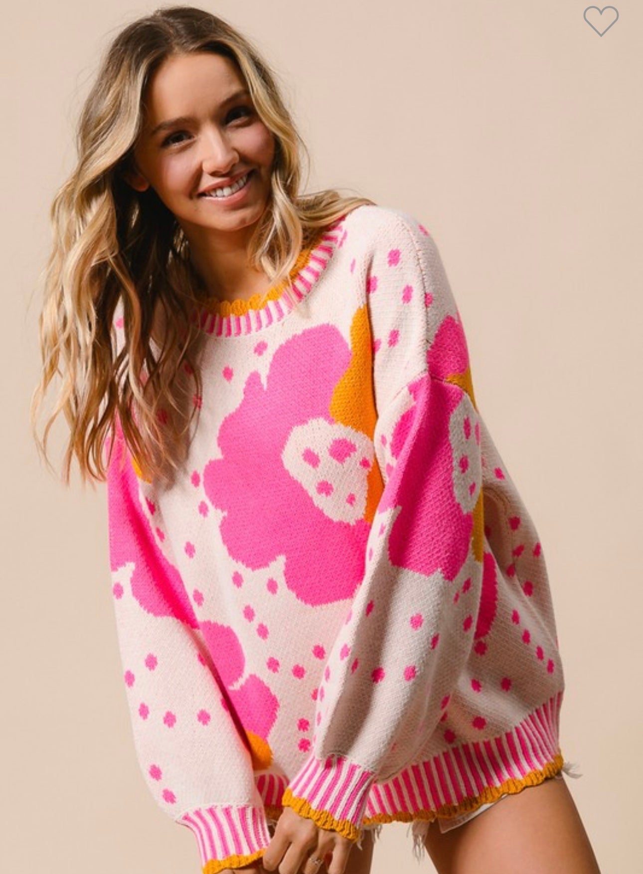 Pink Flower Pattern Sweater