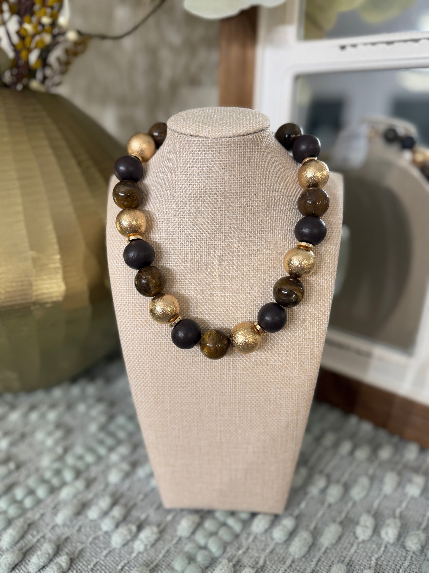 Brown & Gold Ball Necklace