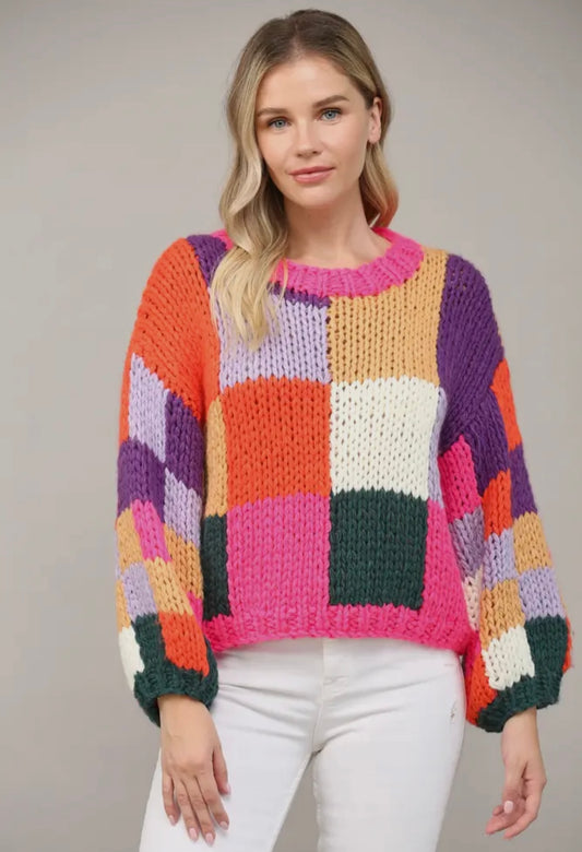 Pink Colorblock Sweater