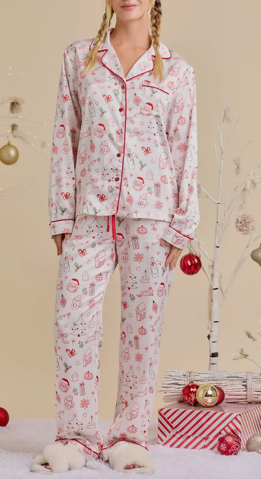 White Christmas Printed Pajamas