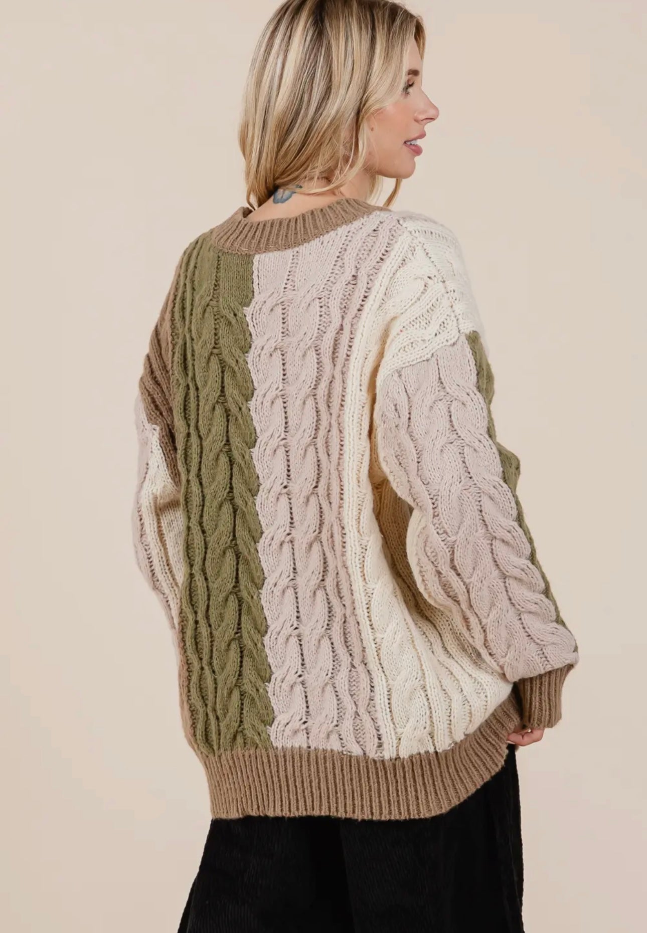 Cable Knit Sweater - Olive