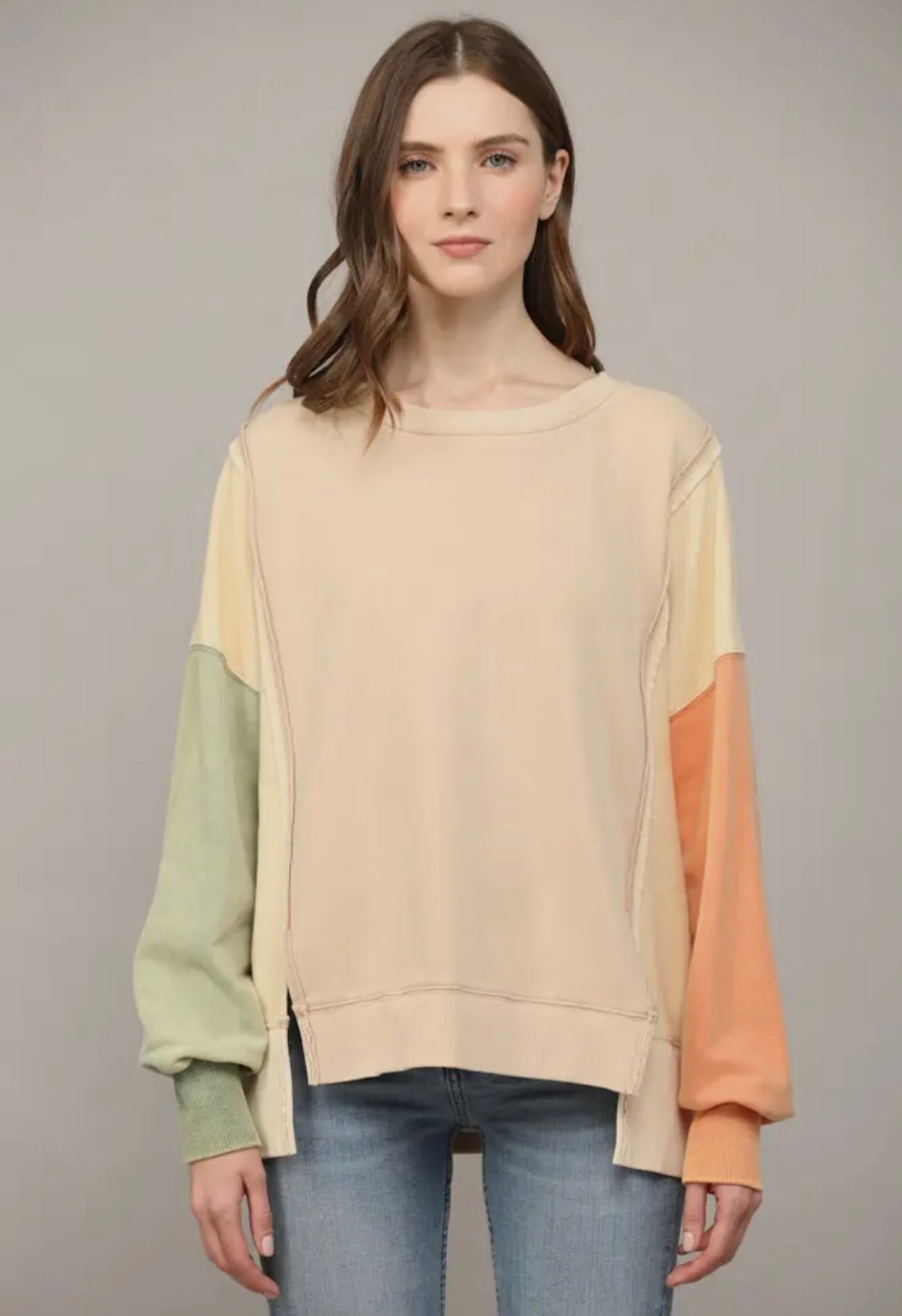 Side Slit Color Block Sweatshirt